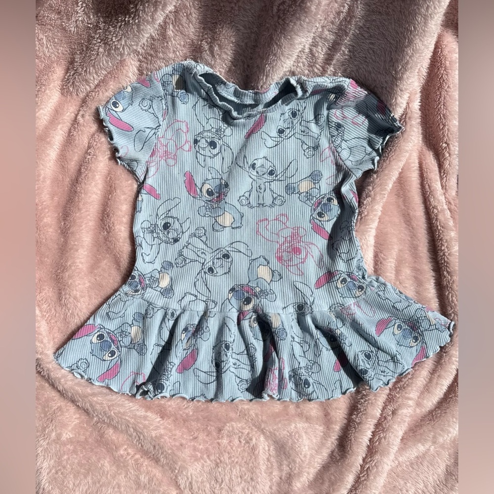 Disney Stitch Girls’ Ribbed Peplum Tee – Size 7/8